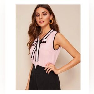 Women's SHEIN Tie Neck Contrast Piping Sleveless Top